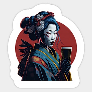 Japanese Geisha With A Beer Mug Sticker